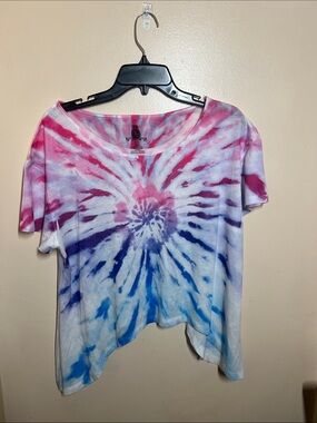 Pink Blue Purple Tie-Dye Short Sleeve Top